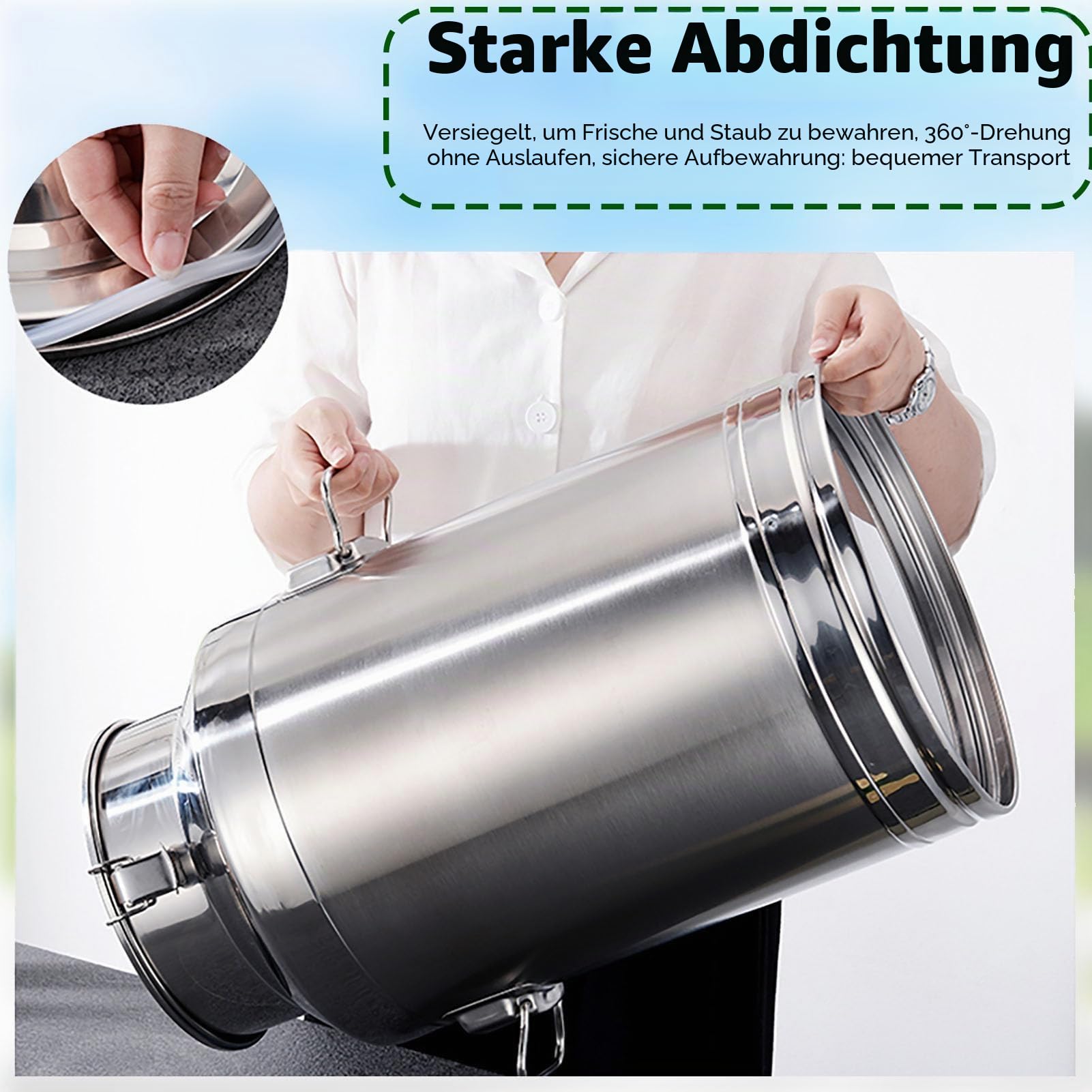 Adima Edelstahl Luftdichte Milchkanne Mit Deckel Und Hahn Rostfreier Stahl Milcheimer Wein-Eimer Ölfass Tee-Kanister Isolierkanne Für Milch Wein Flüssigkeit Vorratsbehälter, Silber 5L/9L/14L/18L,5L