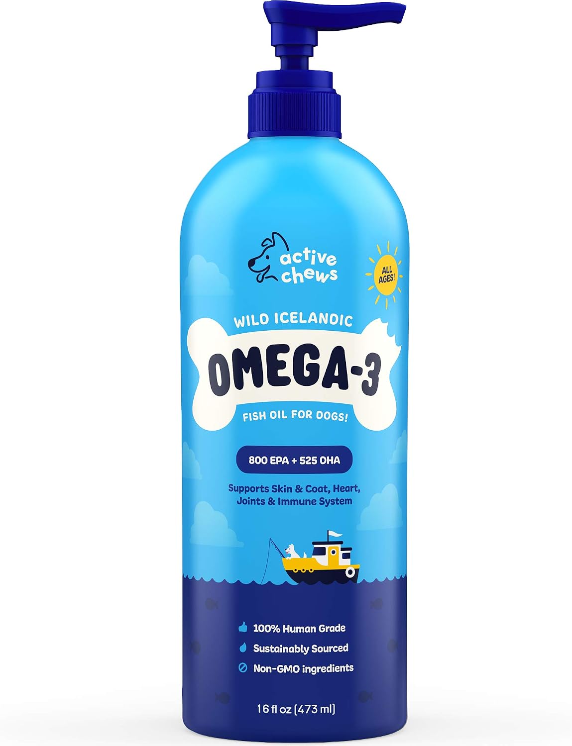Active Chews Wild Icelandic Omega 3 Fish Oil for Dogs - Joint Supplement DHA & EPA - for Dog Allergies, Itch Relief, and Immune Health-16oz