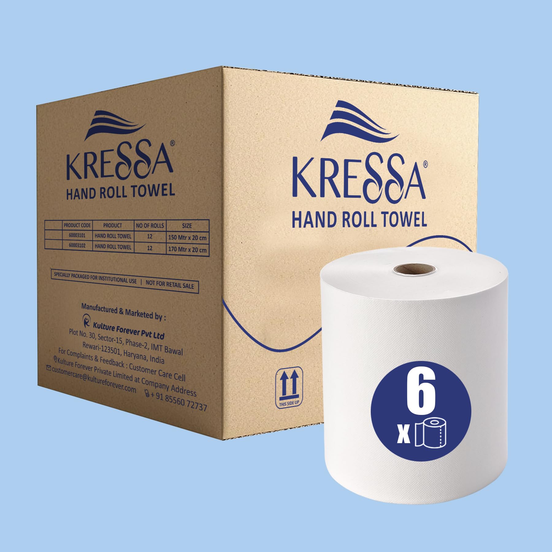 Kressa Hard Roll Paper Towels | Highly Absorbent HRT Rolls | Fast Drying 1.4kg Roll - 170 Metres/Roll (Pack Of 6)-image-45