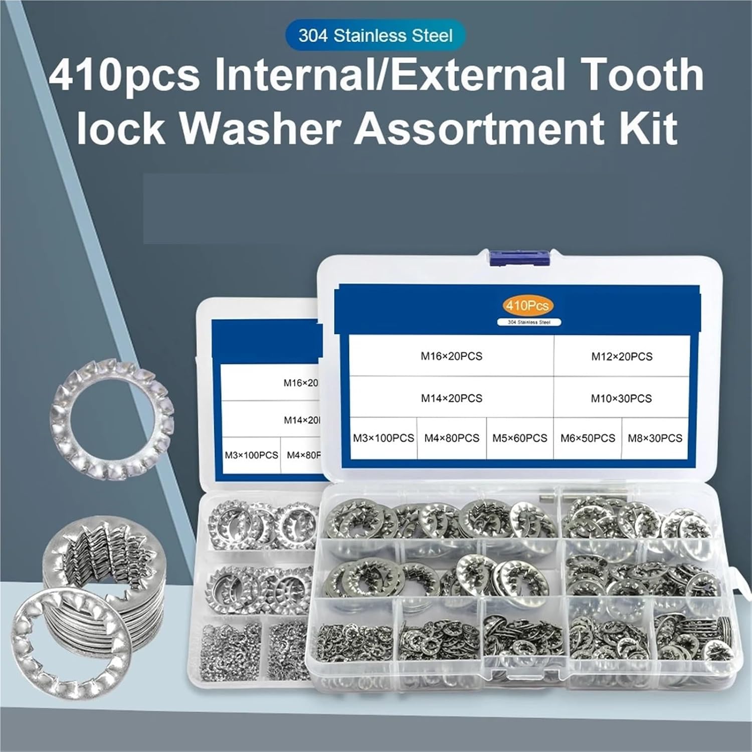 Star Washers 410/820pcs Internal Star Tooth Lock Washer Assortment Kit(2set)