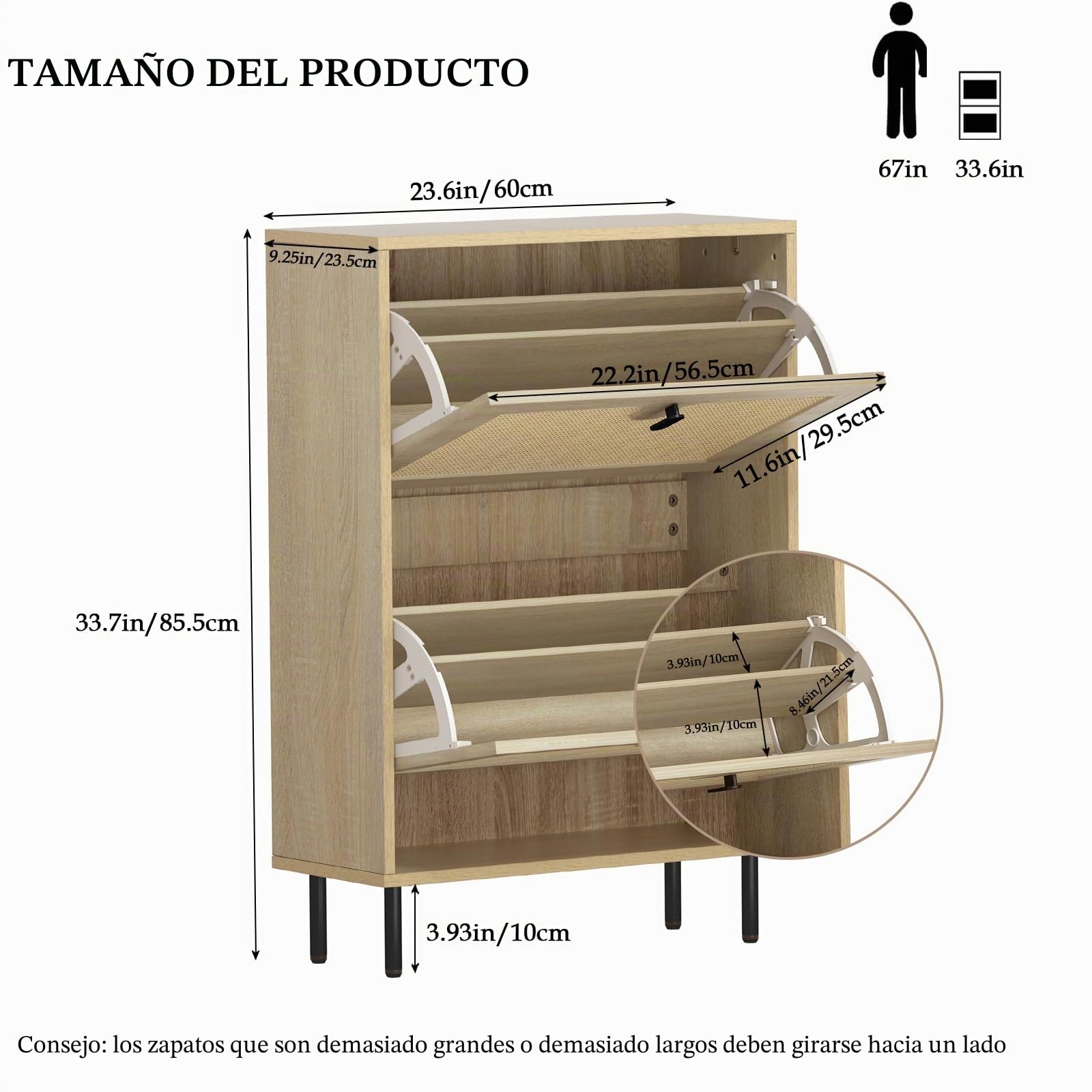 Zapatero Entrada Recibidor Estrecho, para 12 Pares de Zapatos, 2 Puertas Abatibles, Patas de Metal, Zapatero Madera, Ideal para Pasillo y Sala de Estar