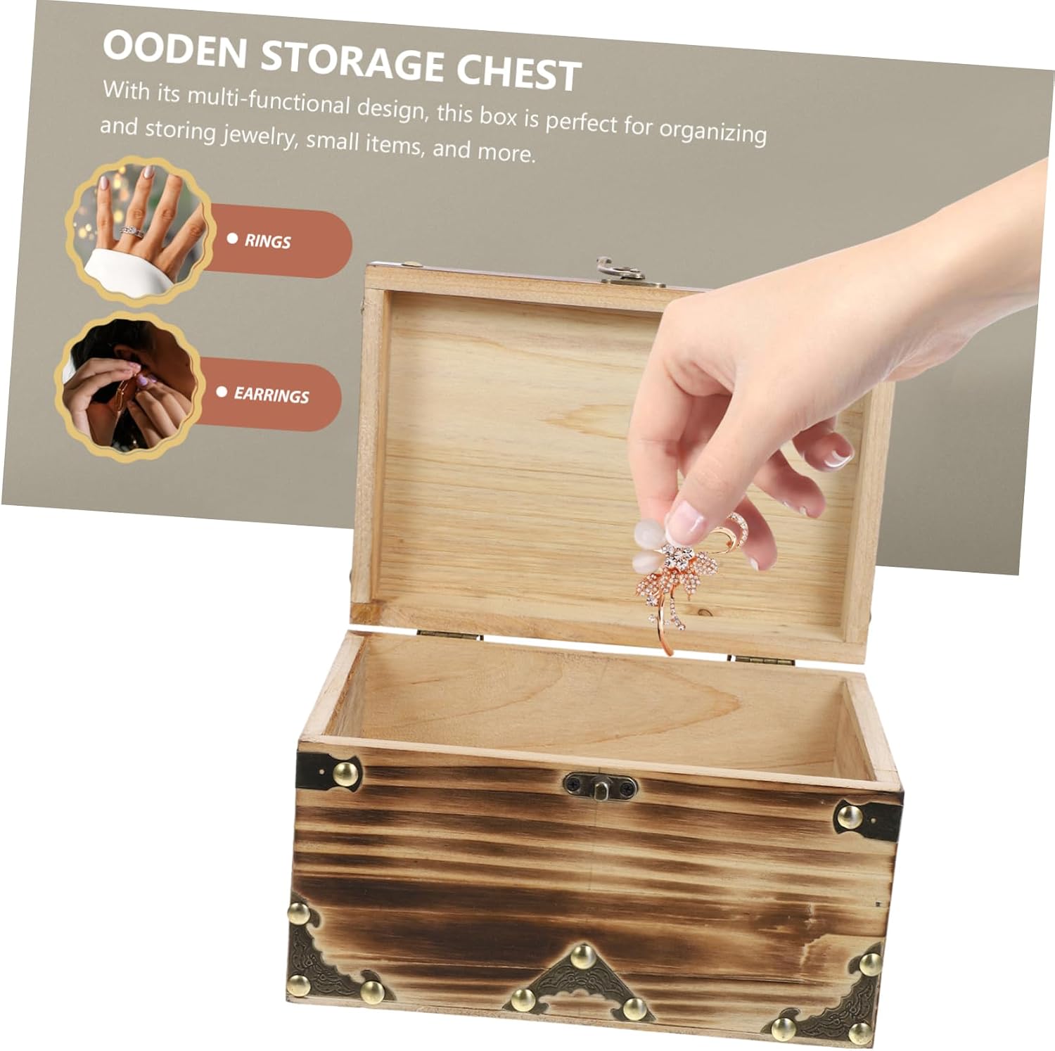 Vintage Wooden Jewelry Storage Box Antique Style Pirate Treasure Chest Organizer for Keepsakes Retro Design for Home and Giving for Valentine Day and Anniversaries