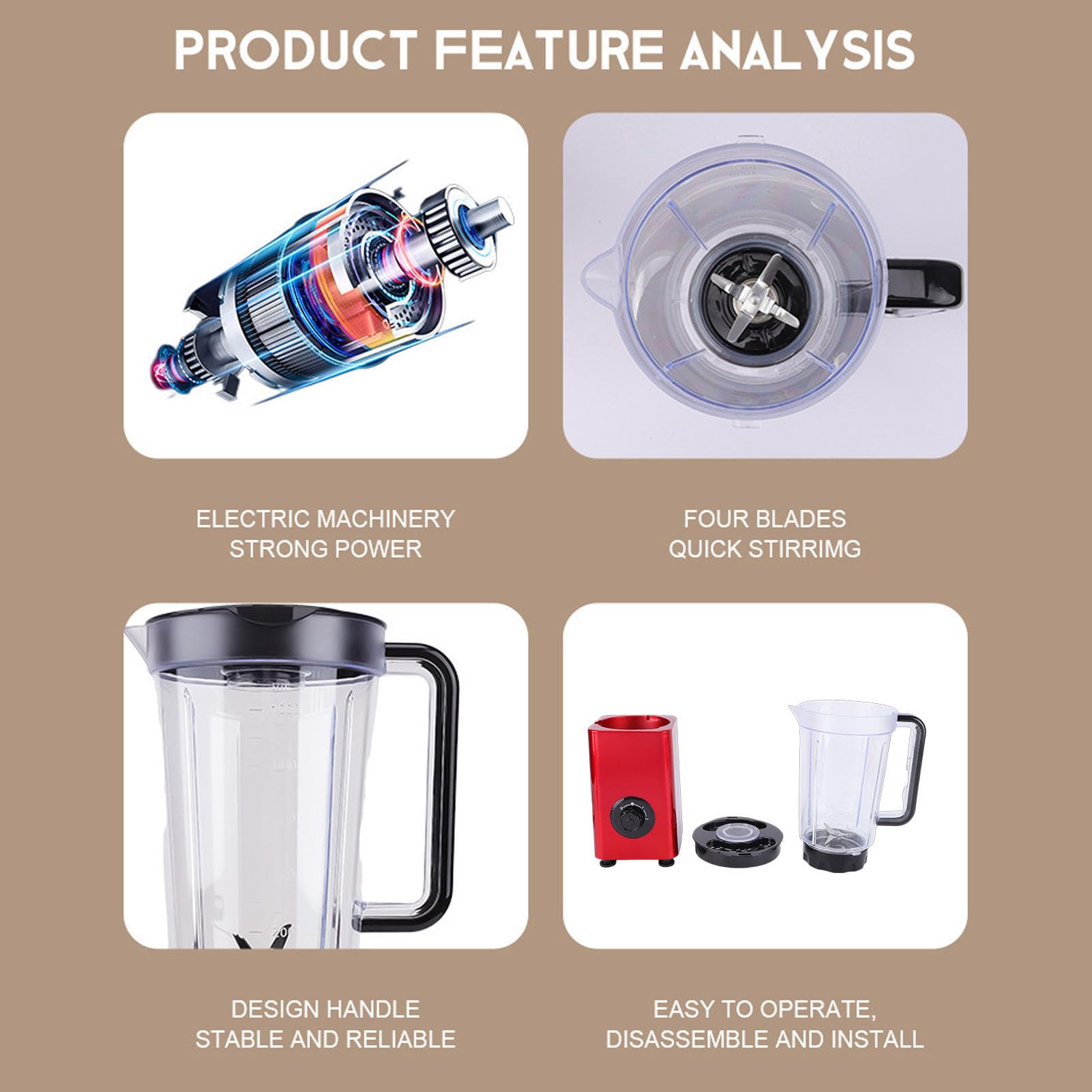 Blender, 300 W, 4 Ostrza ze Stali Nierdzewnej, pojemność 1000 Ml, 2 Ustawienia Prędkości, do Koktajli, Mrożonych Deserów, Mielenia Orzechów, do Użytku Rodzinnego (wtyczka UE)