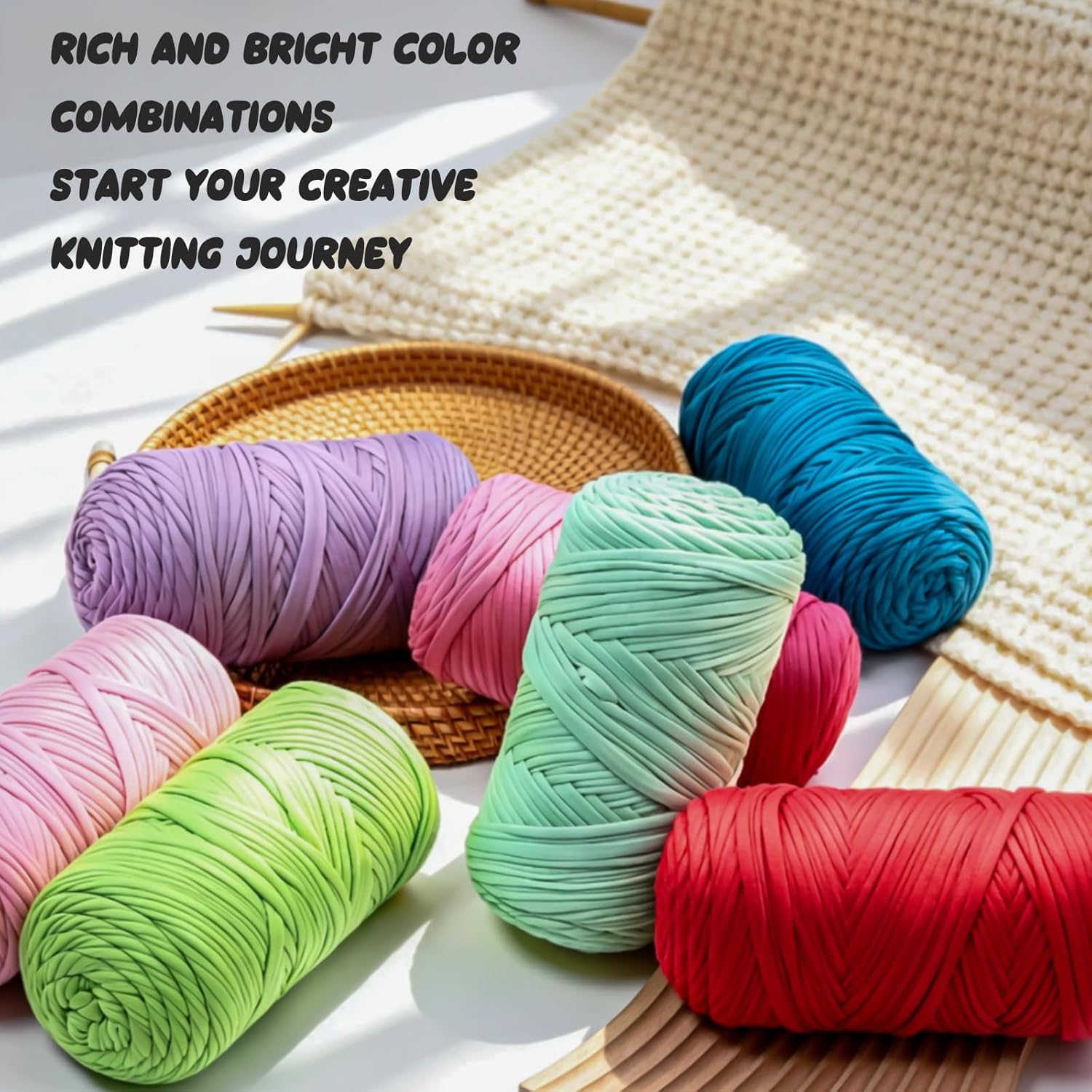 MESTOON 2 Pack Soft T-Shirt Yarn (Total 2000g/590yds), Suitable for Beginners' Crafts and DIY Knitting, Crocheting/Bags, Baskets, Coasters, Polyester Fabric Yarn. (Cream+Sage Green)