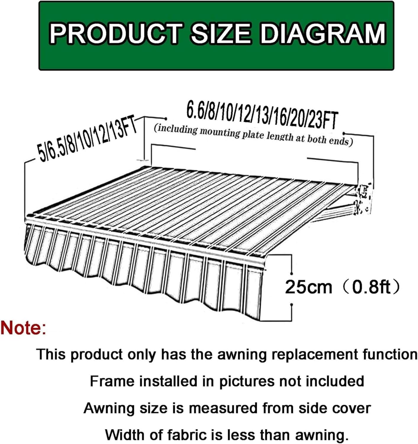 Manual Retractable Patio Awning Replacement (Fabric Only) Replacement Canvas Awning Shade Roll Up Outdoor Awning Top Fabric for Yard, Deck, Balcony (Color : L X W, Size : 10x6.5ft(3x2m))