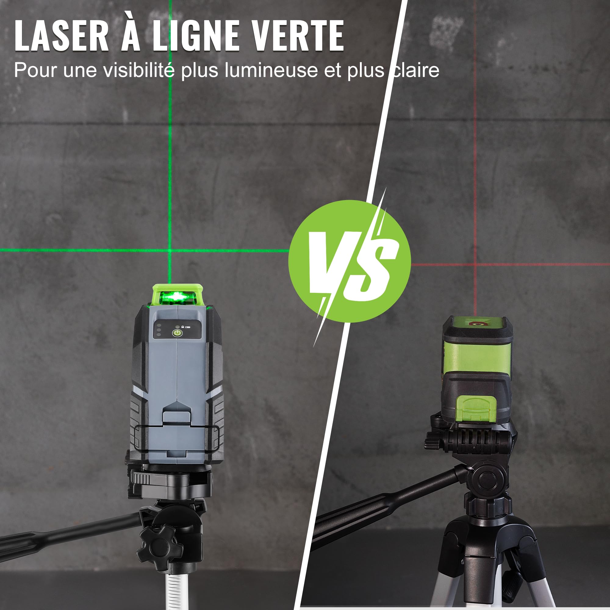 WORKPRO Niveau Laser 360° Autonivelant avec Trépied | Laser Chantier avec Horizontal et Vertical Laser, Plaque Cible, Lunettes Vertes, Idéal pour Décoration, Plafonds, Carrelage