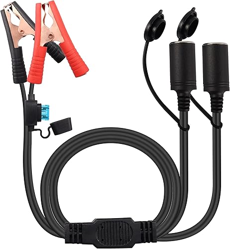 GELRHONR Cable de extensión dual para encendedor de cigarrillos a cocodrilo, cable de extensión de batería de 12 V 24 V con abrazadera para