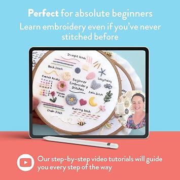 Clever Poppy Stitch Sampler Beginner Embroidery Kit Easy Embroidery Kit for Beginners with Hoop, Thread & Patterns Hand Embroidery Kit for Adults and Teens Complete Embroidery Starter Kit