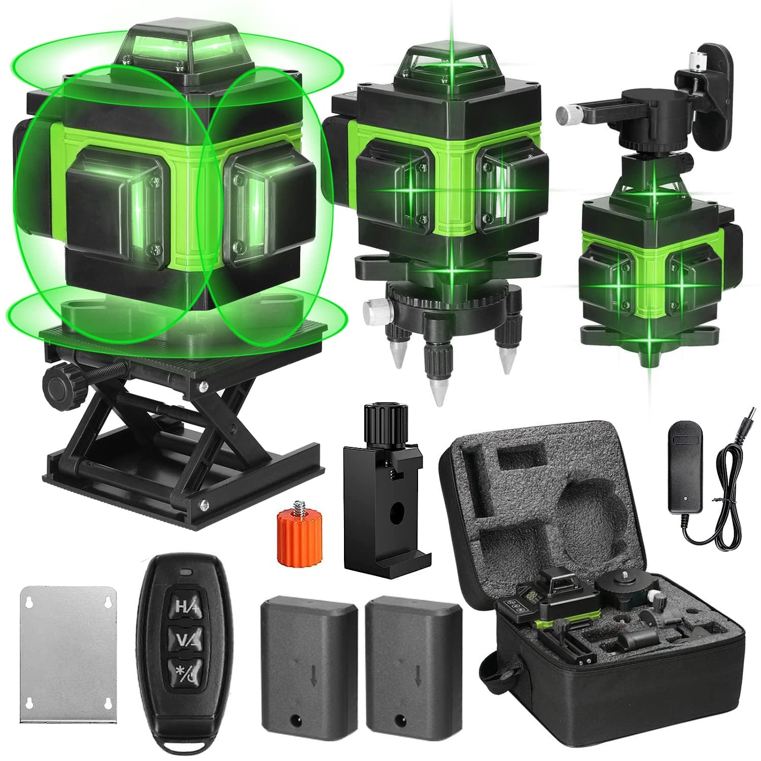 Geevorks Nivel Laser Nivel Láser Autonivelante 4 x 360,4D 16 Líneas Verde Profesional,Base Magnética Giratoria 360°,2 Batería,Control Remoto y por Móvil