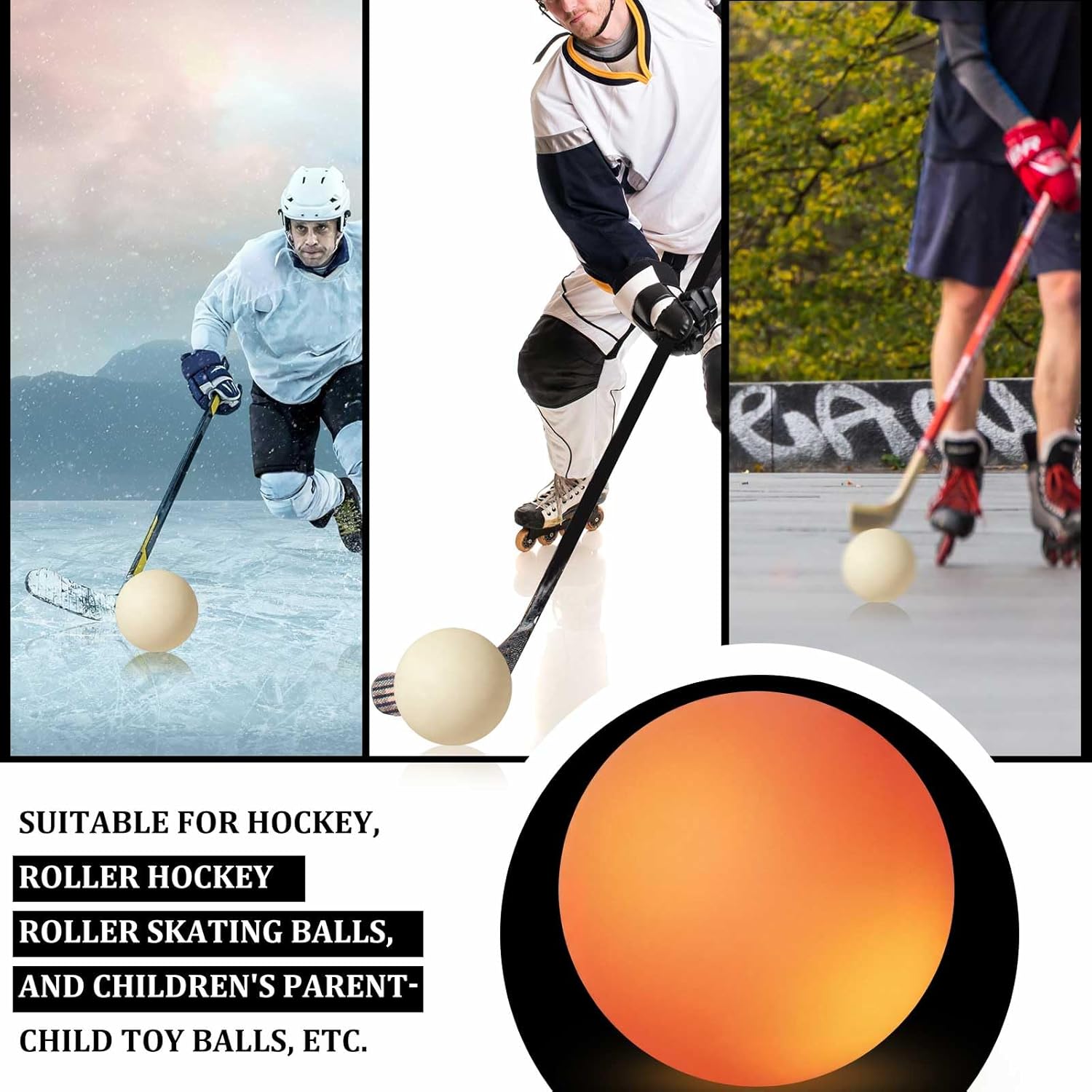 Deekin 8" Street Hockey Balls Glow in The Dark Sports Balls for Indoor Outdoor Road Roller Hockey