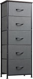 Somdot Tall Dresser for Bedroom with 5 Drawers, Storage Chest of Drawers with Removable Fabric Bins for Closet Bedside Nursery Laundry Living Room Entryway Hallway, Charcoal Grey/Dark Walnut