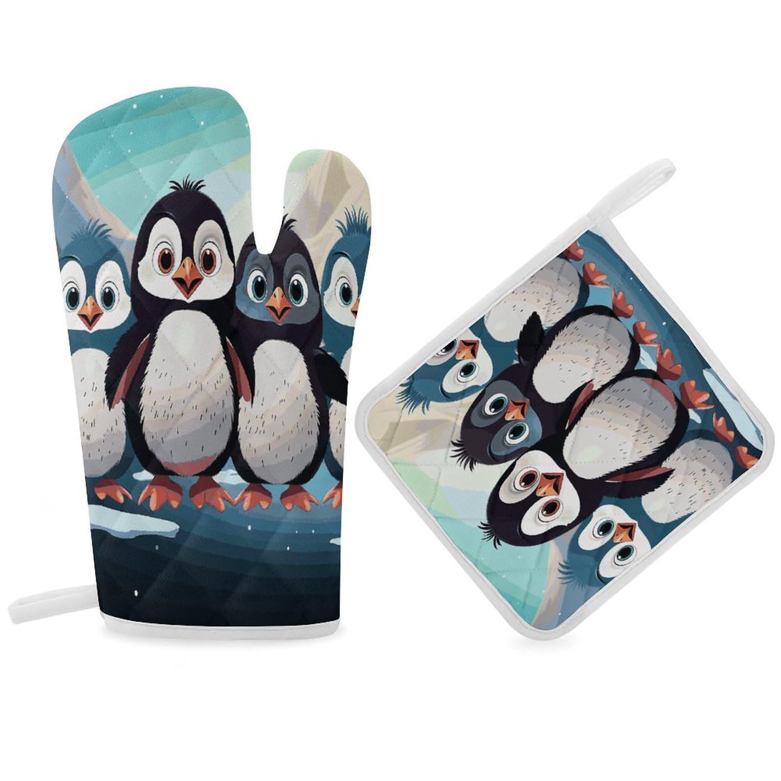 Fodpand Women's Style Five Cute Penguins Oven Mitts And Pot Holders Sets,Oven Gloves For Kitchen Oven Mitts And Potholders For Baking Cooking Grilling Apartment Essentials