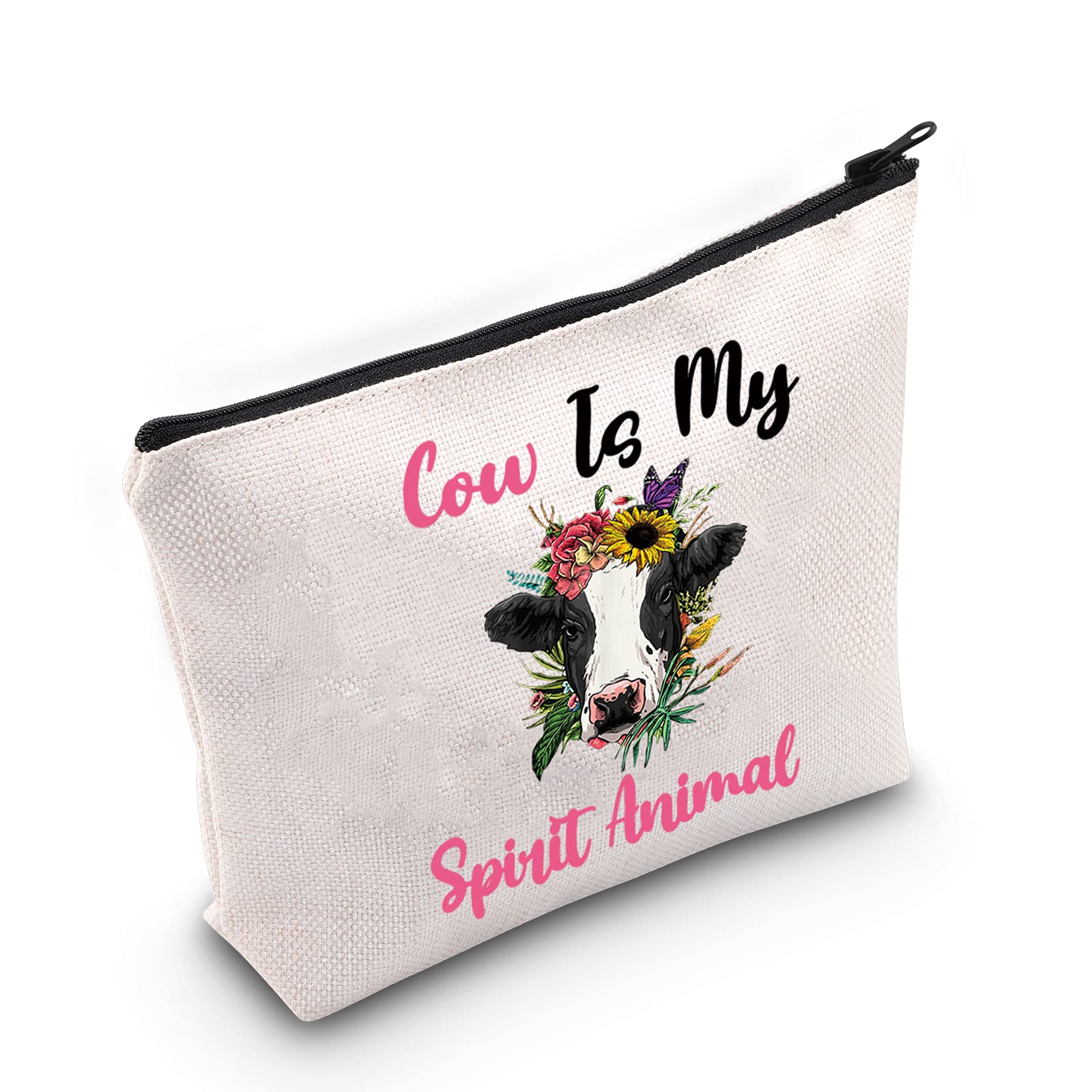 Funny Cow Cosmetic Make Up Bag Cow Lover Inspired Gift Cow Is My Spirit Animal Makeup Zipper Pouch Bag For Women Girls, Cow Spirit Animal, Large