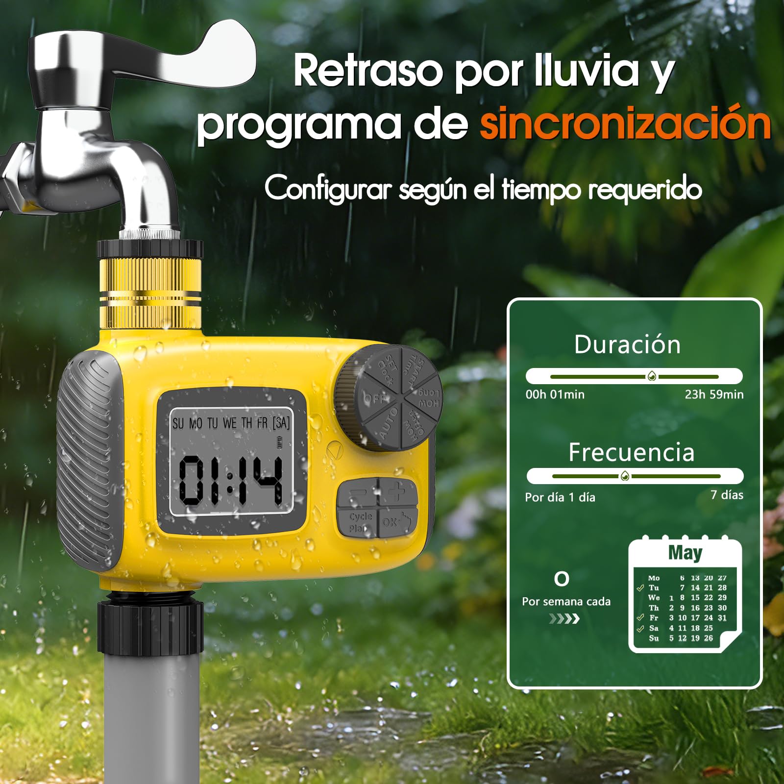30M Kit de Riego por Goteo con Temporizador para Jardín, 20 Boquillas Ajustables, Riego Automático para Agricultura, Césped, Invernadero y Plantas en Maceta