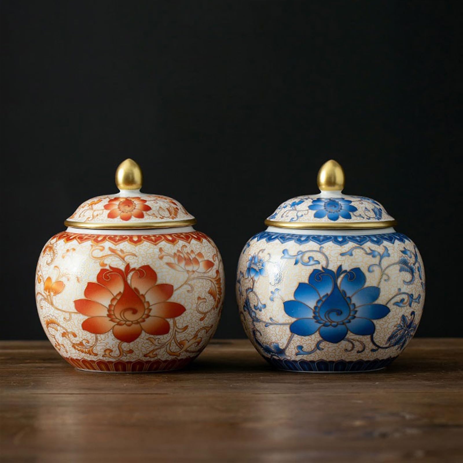 Barattoli con Coperchi Tradizionale barattolo di tè in ceramica smaltata dipinta a mano for uso domestico, barattolo di stoccaggio sigillato, ornamenti for contenitori vuoti Barattoli di Cucina(Red)