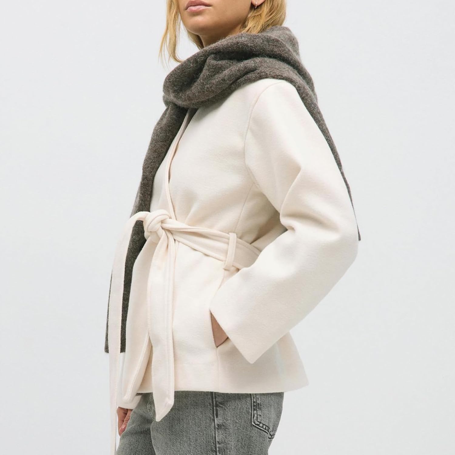 Ainangua Womens Batwing Sleeve Poncho Peacoat Oversized Stand Collar Belt Cape Coat Jacket Cloak Fall Winter Shawl Outerwear - Image 5