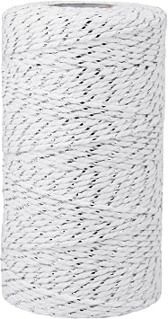 Leecogo Cotton Twine Silver and White Baker String 2mm Thick 328 Feet Christmas Twine for Gift Wrapping DIY Crafts Home Party Decoration