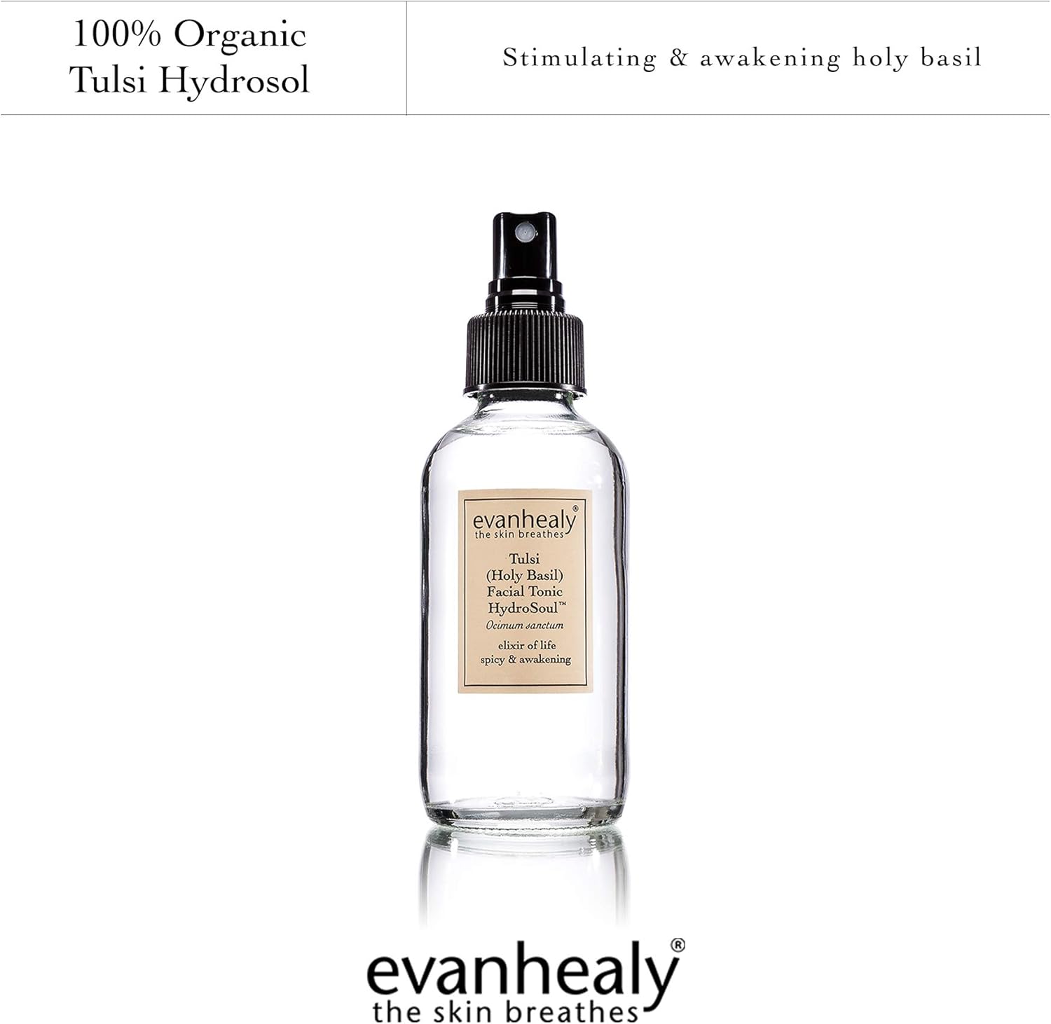 evanhealy Tulsi (Holy Basil) HydroSoul | Copper Distilled Hydrosol | Organic Facial Tonic | Stimulating, Awakening, Purifying Face Toner for All Skin