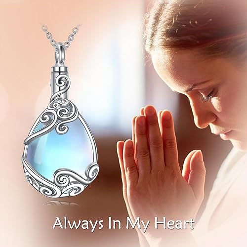 Miniatura 6 de YAFEINI Collar de urna de árbol de la vida para cenizas, plata de ley 925, piedra lunar, árbol de la vida, joyería de cremación para cenizas,