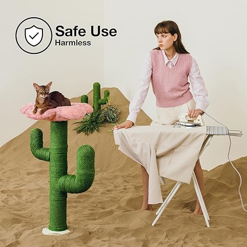 Miniatura 6 de VETRESKA Poste rascador para gatos de 41.3 pulgadas con cama, poste rascador alto para gatos de interior, torre de árbol para gatos 2 en 1, rascador