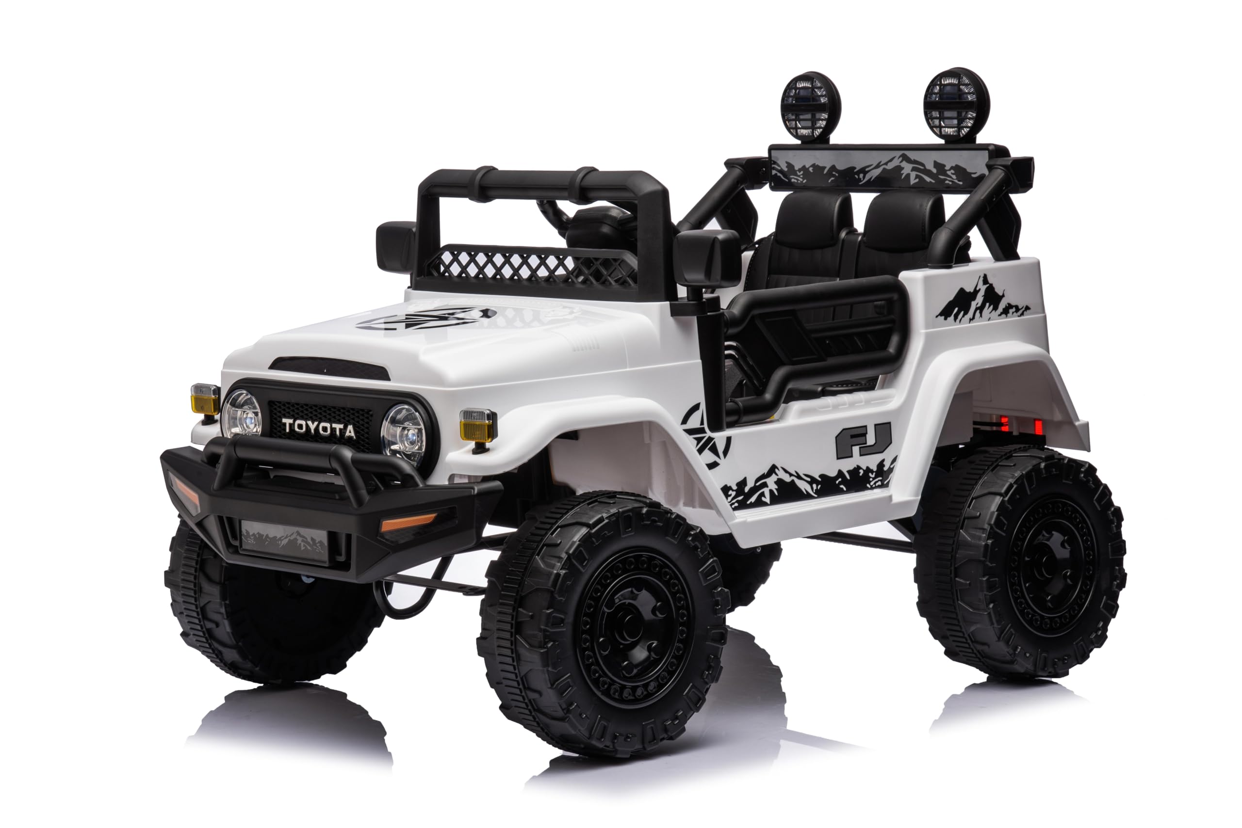 TOYSCAR Auto Macchina Elettrica per Bambini Jeep Toyota Fj Cruiser 12V Ruote in Gomma Full Optional Sedile Pelle Porte Apribili Tappetino e Telecomando (Bianco)
