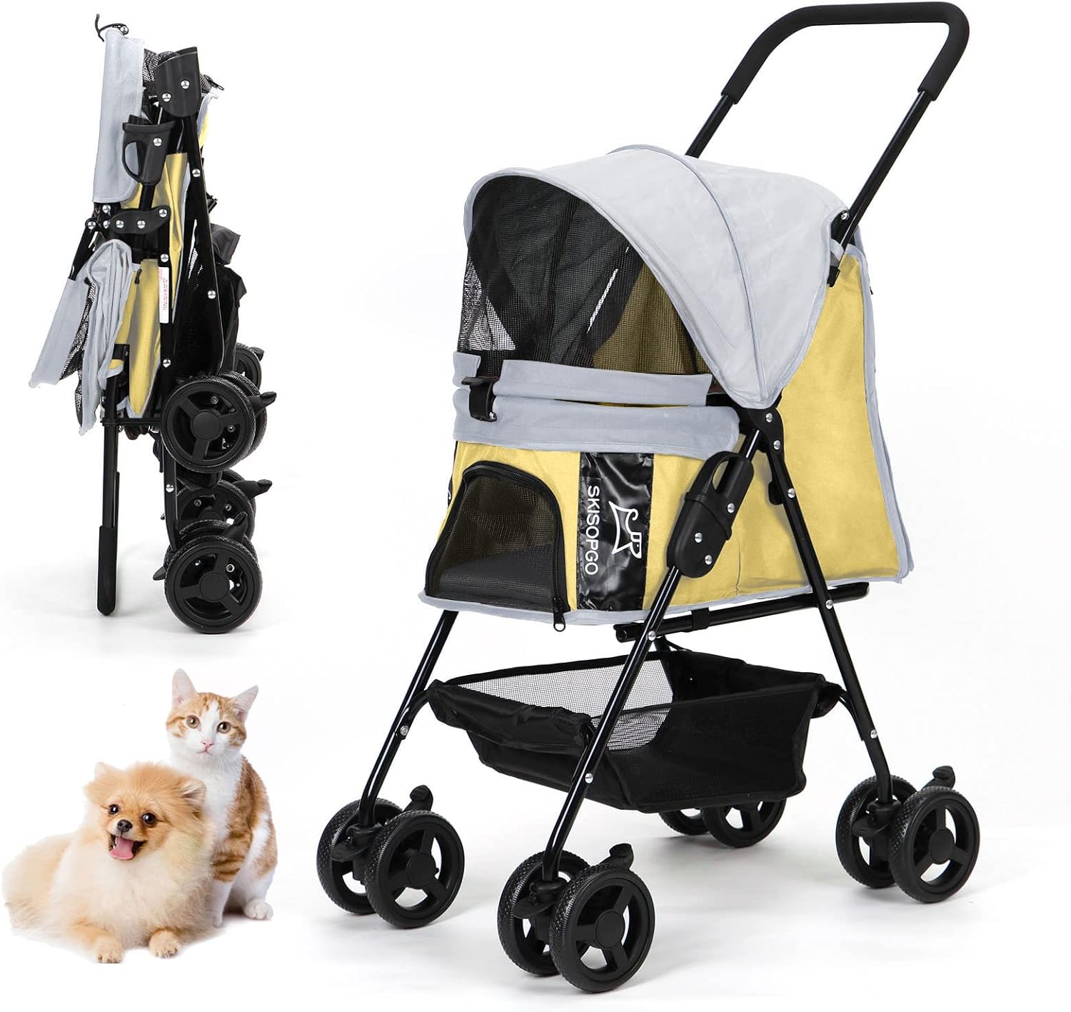 SKISOPGO Foldable Pet Stroller,Dog Strollers for Small Dogs and Cats,No