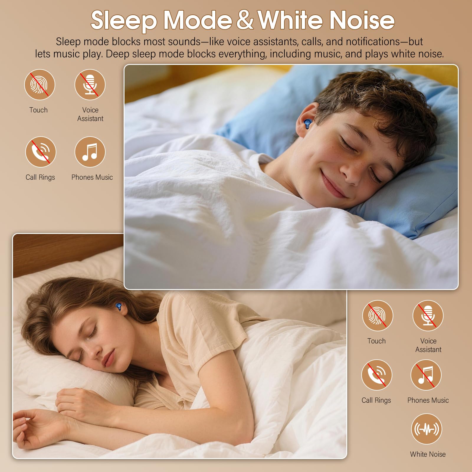 Auriculares Inalámbricos con Pantalla Táctil LED, Auriculares Bluetooth HiFi Estéreo, Mini Auriculare para Dormir Azul