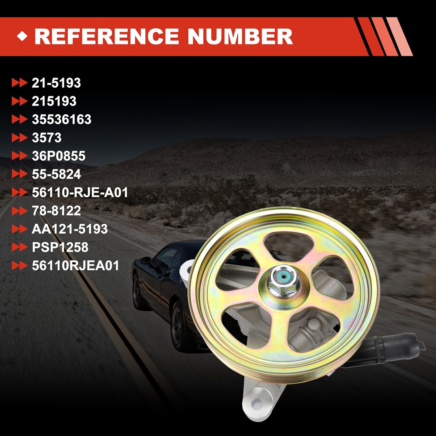 21-5193 Power Steering Pump Compatible with Honda Ridgeline RT/RTL/RTS/RTX/LX/DX/EX-L V6 3.5L 2006-2011 with Pulley Replace 35536163 56110-RJE-A01