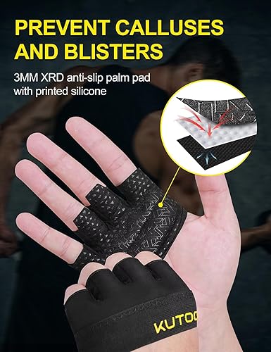 Miniatura 3 de KUTOOK Guantes de entrenamiento para levantamiento de pesas para hombresmujeres, guantes de gimnasio con relleno XRD de 0.118 in, guantes parciales