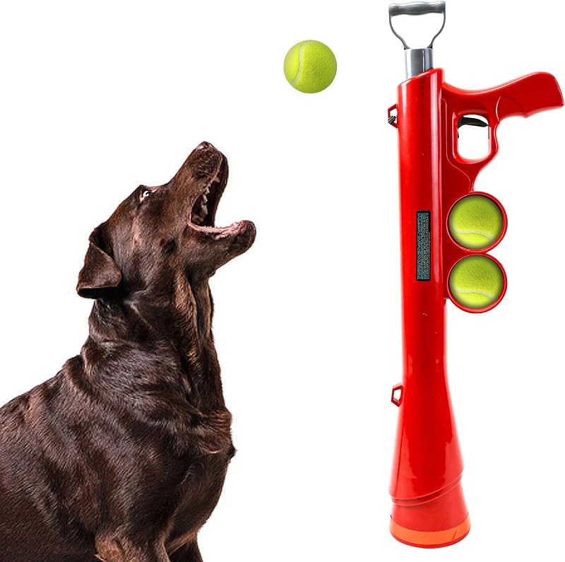 Launch & Fetch Tennis Ball Launcher Dog Toy | Interactive Dog Fetch Toy Launches Up to 65 Feet | Hands-Free Pickup | Includes 2 Tennis Balls & Removable Shoulder Strap | 24"