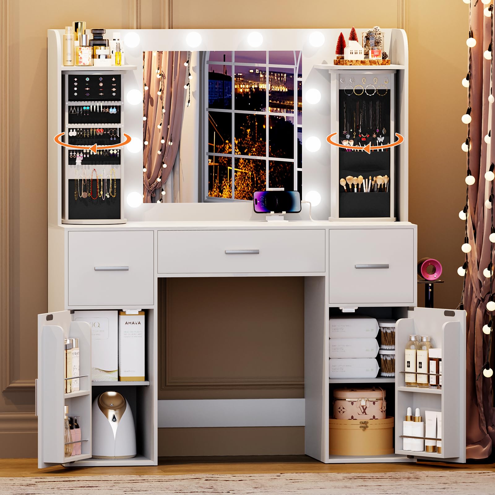 Amazon.com: EasyCom Vanity Desk with Rotating Jewelry Organizers