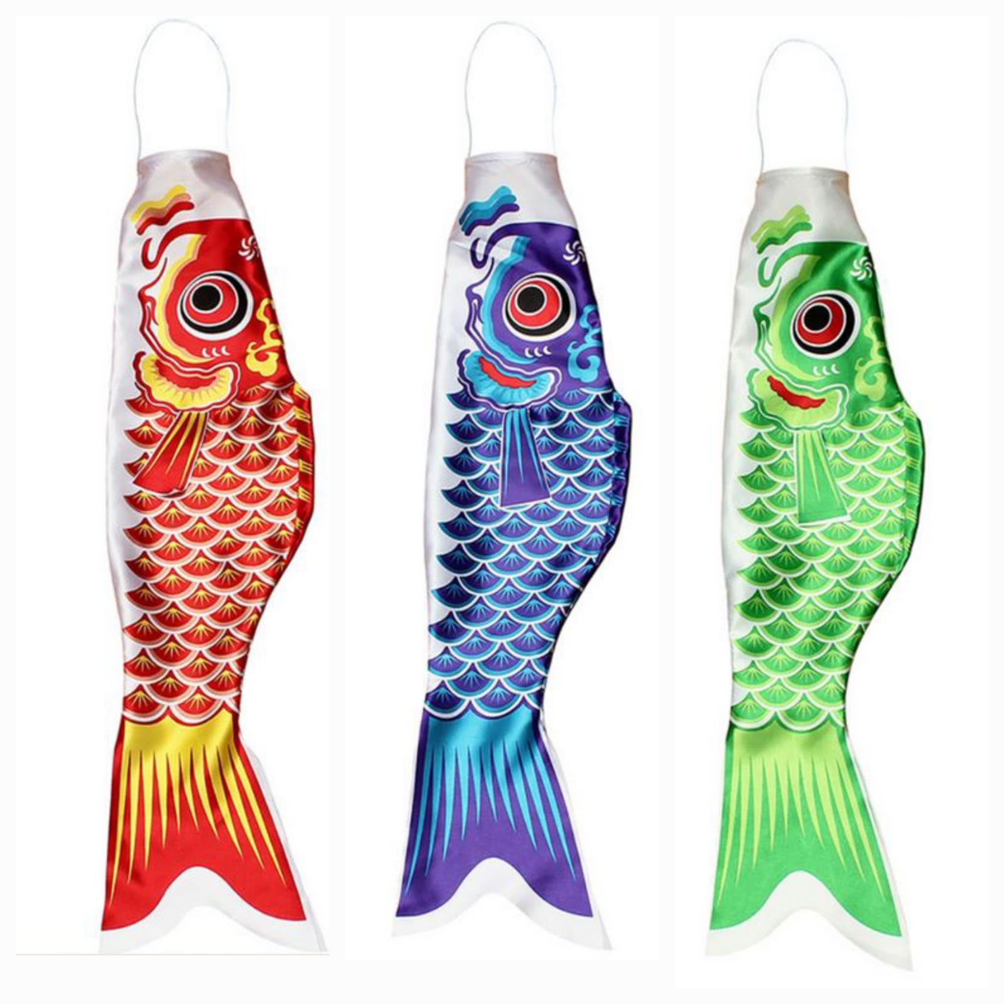 Japanischer Karpfen 10 Stück Set Fisch Windspiel 100 cm Nylon hängender Windsack Windspiel Deko Garten Fische maritim