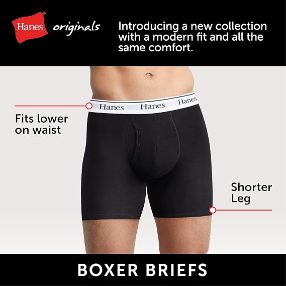 Hanes Men's Hanes Originals Men’s Boxer Briefs & Trunks, Stretch Cotton Moisture-wicking Underwear, Modern Fit Low Rise, Multipacks Boxer Briefs (pack of 3)