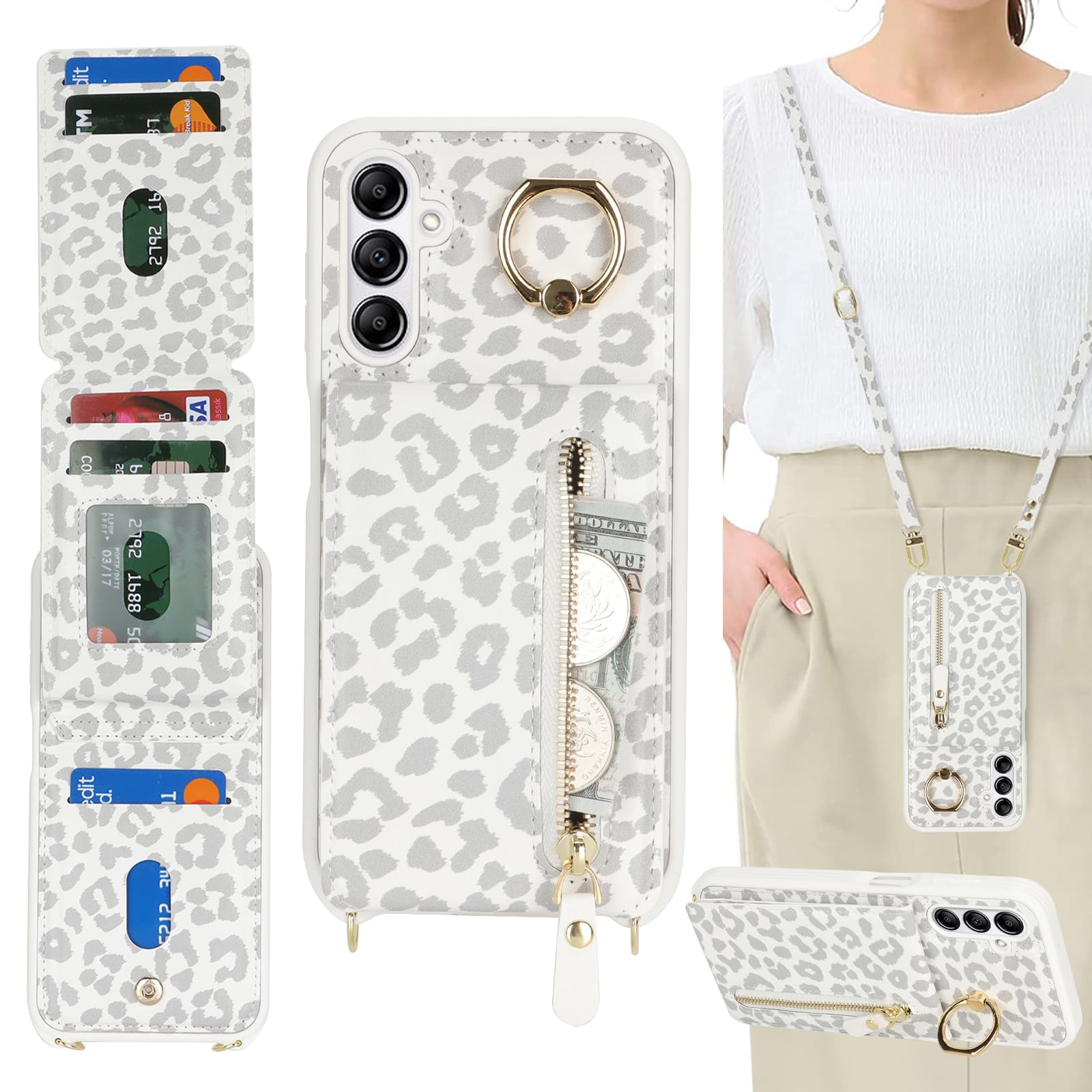 DEYHU for Samsung Galaxy A14 5G Case with Card Holder for Women, for Galaxy A14 5G Phone Case Wallet with Strap Credit Card Slots Crossbody with