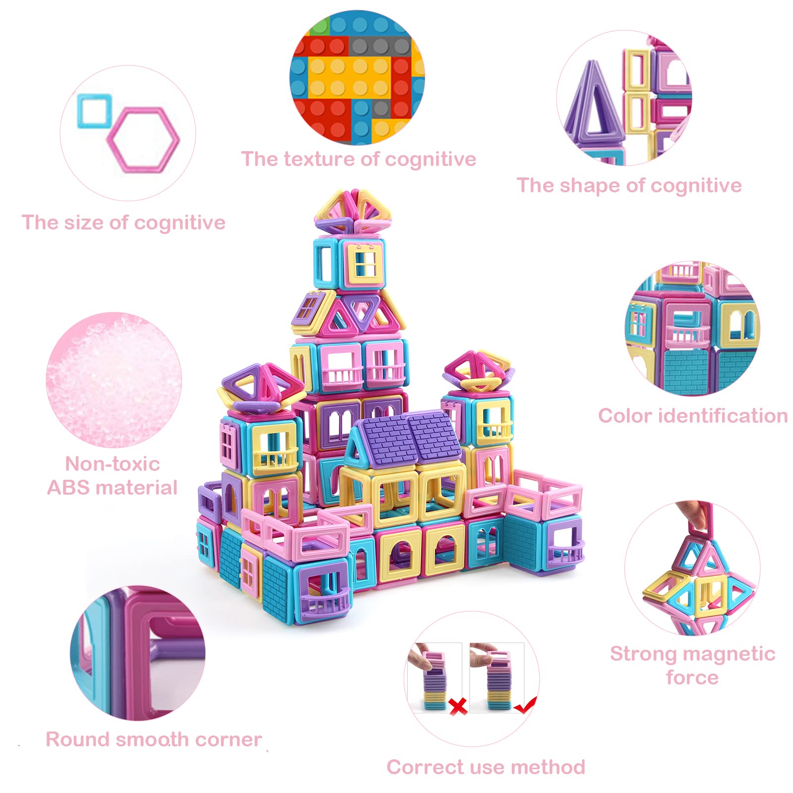 Piastrelle Magnetiche 199 Pezzi Mini Blocchi Magnetici per Ragazze e Ragazzi Regalo di Compleanno 3D STEM Giocattoli Educativi Apprendimento Creatività per Bambini dai 3 4 5 6 7 8 Anni
