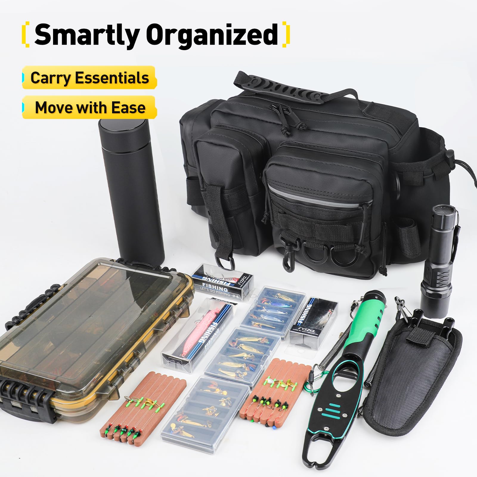 Multi Carry Sac banane de pêche – Canne à pêche – Maintien – Hydrofuge – Grande capacité pour pêche au bar