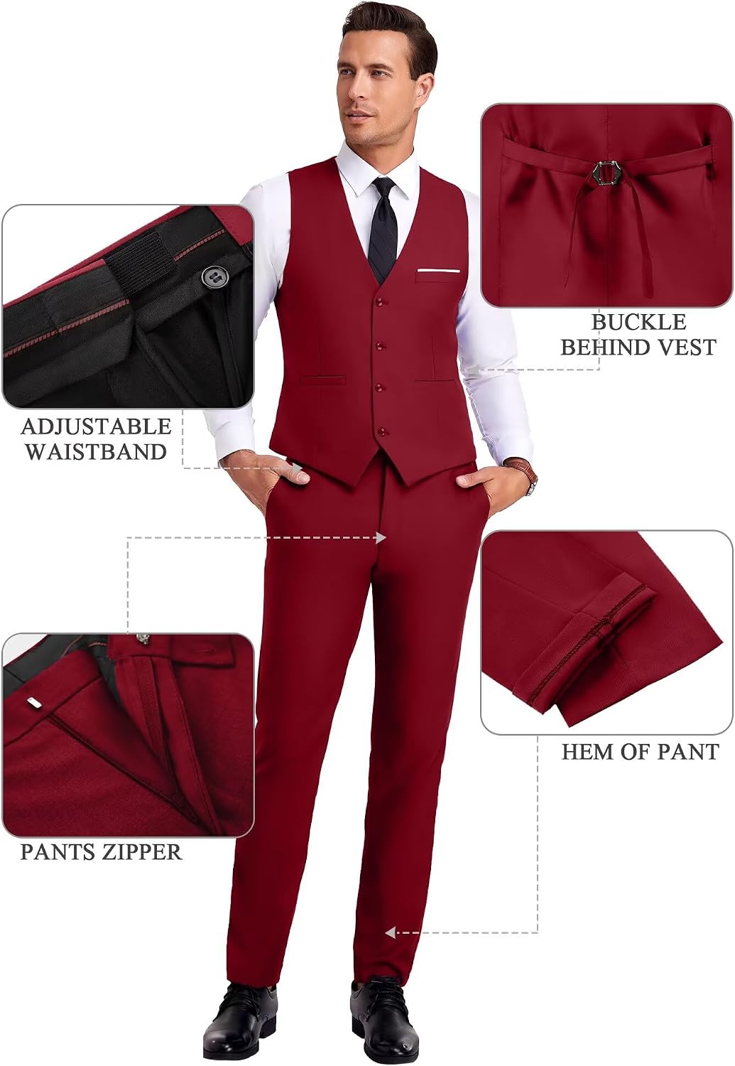 High-End Suits Men Suit Groomsmen Suit Orange Slim Fit 3 Pieces Suit for Men Notched Lapel Jacket Vest Pants thumbnail