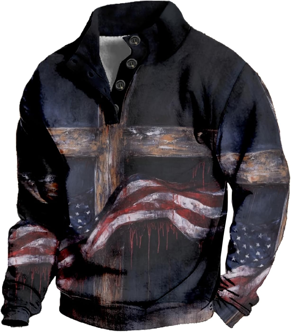 Fashion Sweatshit for Men 1/4 Button Up Stand Collar Long Sleeve Big and Tall Pullover Fall Winter Warm Clothes