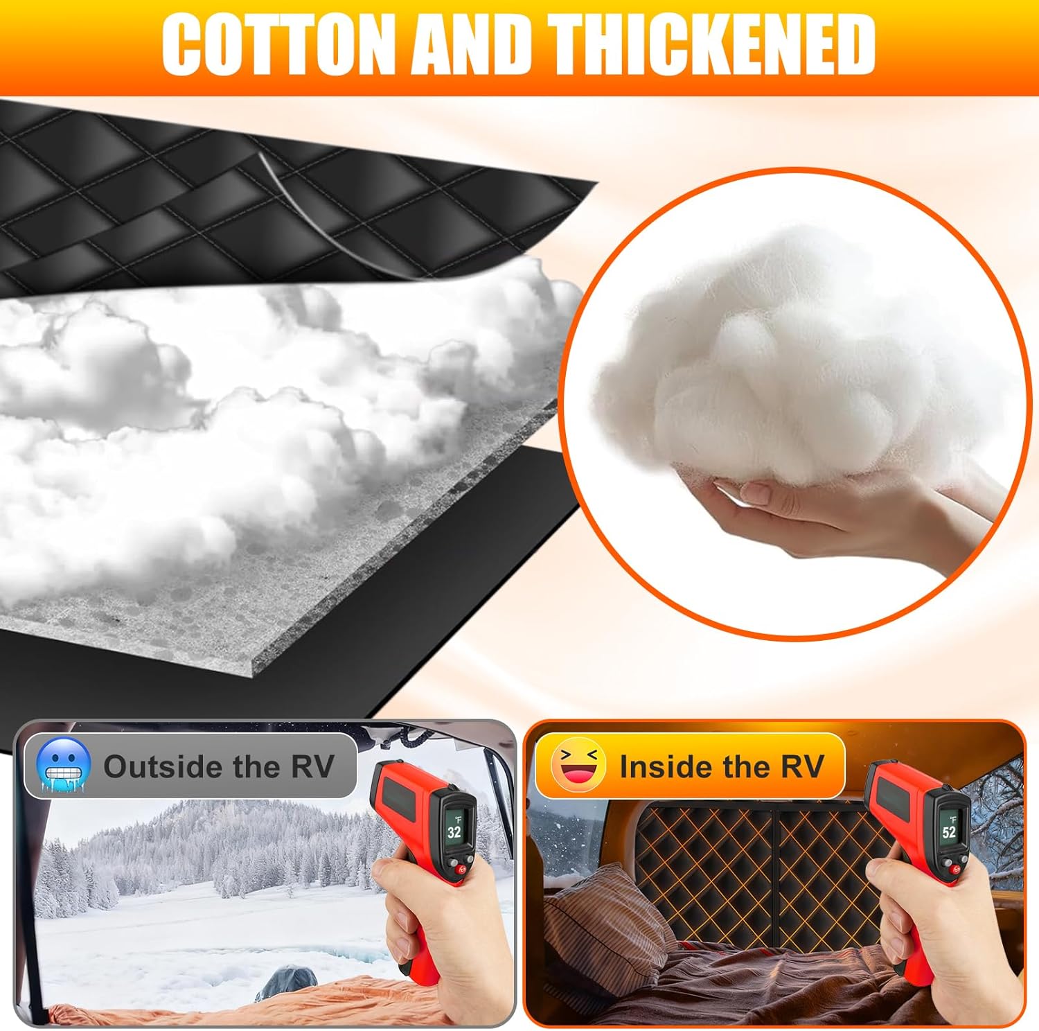Van Insulated Door Curtain for Rear Doors Magnetic Thermal Cover for Mid/High Roof of Ford Transit/Mercedes Sprinter - Keep Heat in & Cold Out for Winter Camper Van