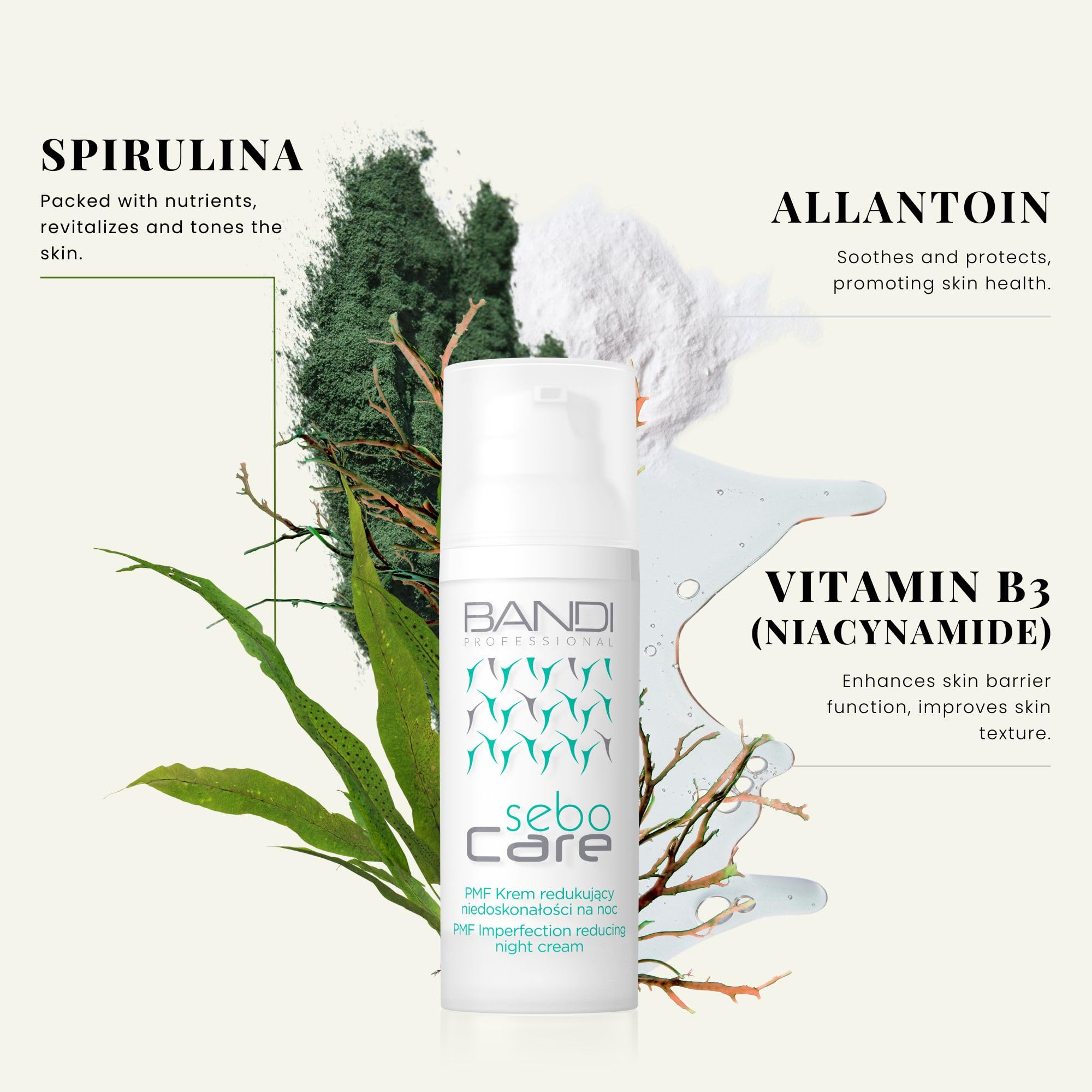 Bandi Pmf Mattifying Face Cream-Gel for Combination Oily Skin with Spirulina Vitamin B3 Hydrating Oil Control Moisturiser for Sensitive Skin Non-Comedogenic 50ml - Image 3