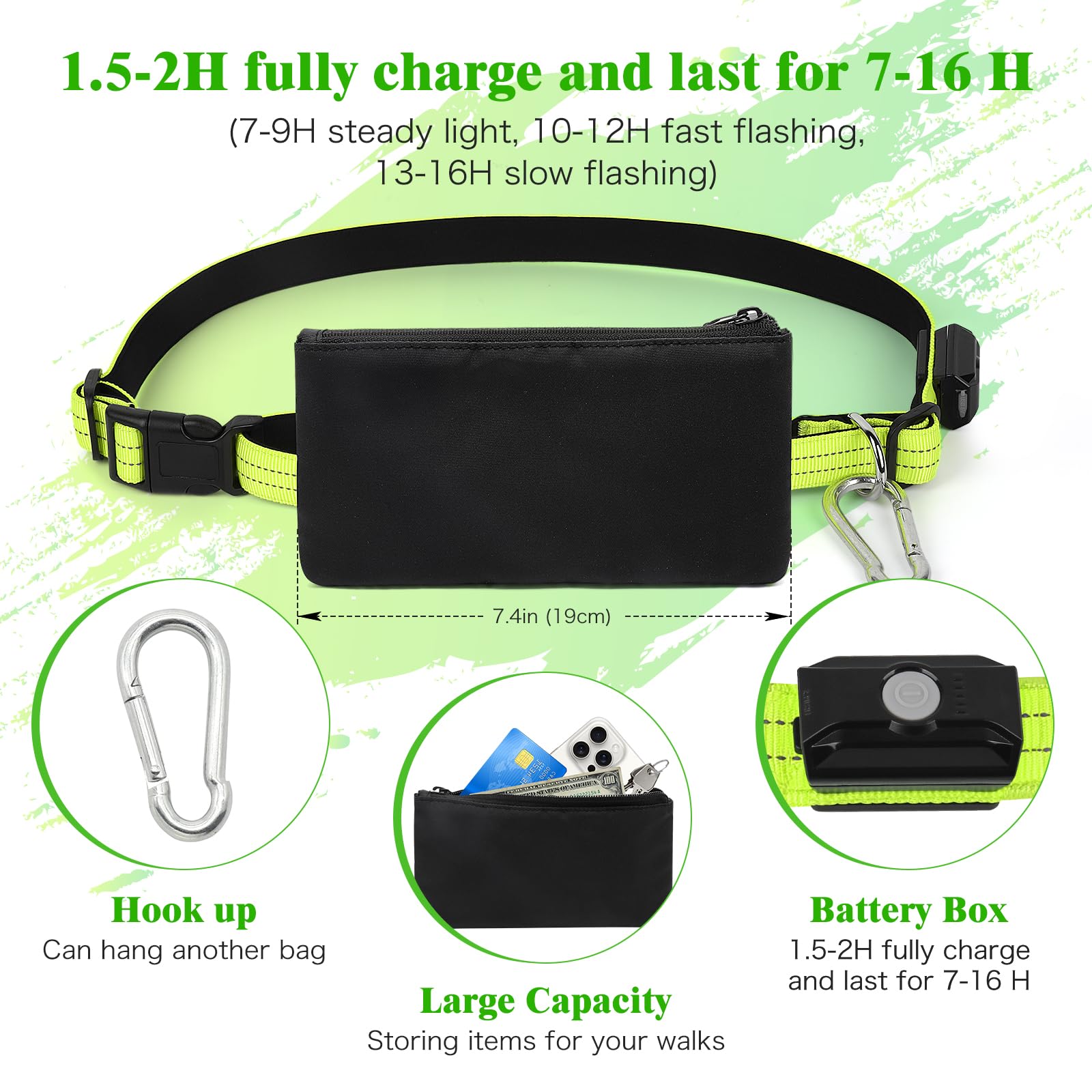 LED-Hundeleine, freihändige Hundeleine, Taillenleine für Spaziergänge, einziehbare Bungee-Hundeleine, handlose LED-Leine, reflektierende Laufleine für Joggen, Training, Wandern