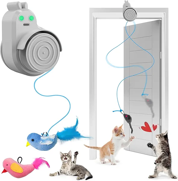 CATPICK Interactive Cat Toys for Indoor Cats Automatic Electric Flying Bird Feather Cat Toy - Best Kitten & Adult Cat Enrichment Toy Stick-on Hanging Electric Kitty Toys for Bored Cats