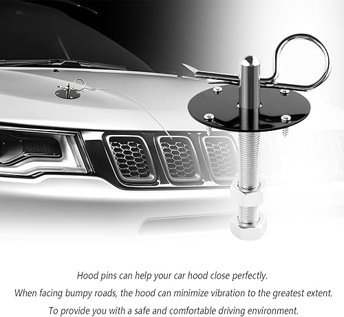Miniatura 5 de Kit de pasadores de capó para automóvil, clip de bloqueo de pasador de capó de acero inoxidable con cordón de carreras para fijar la cubierta del