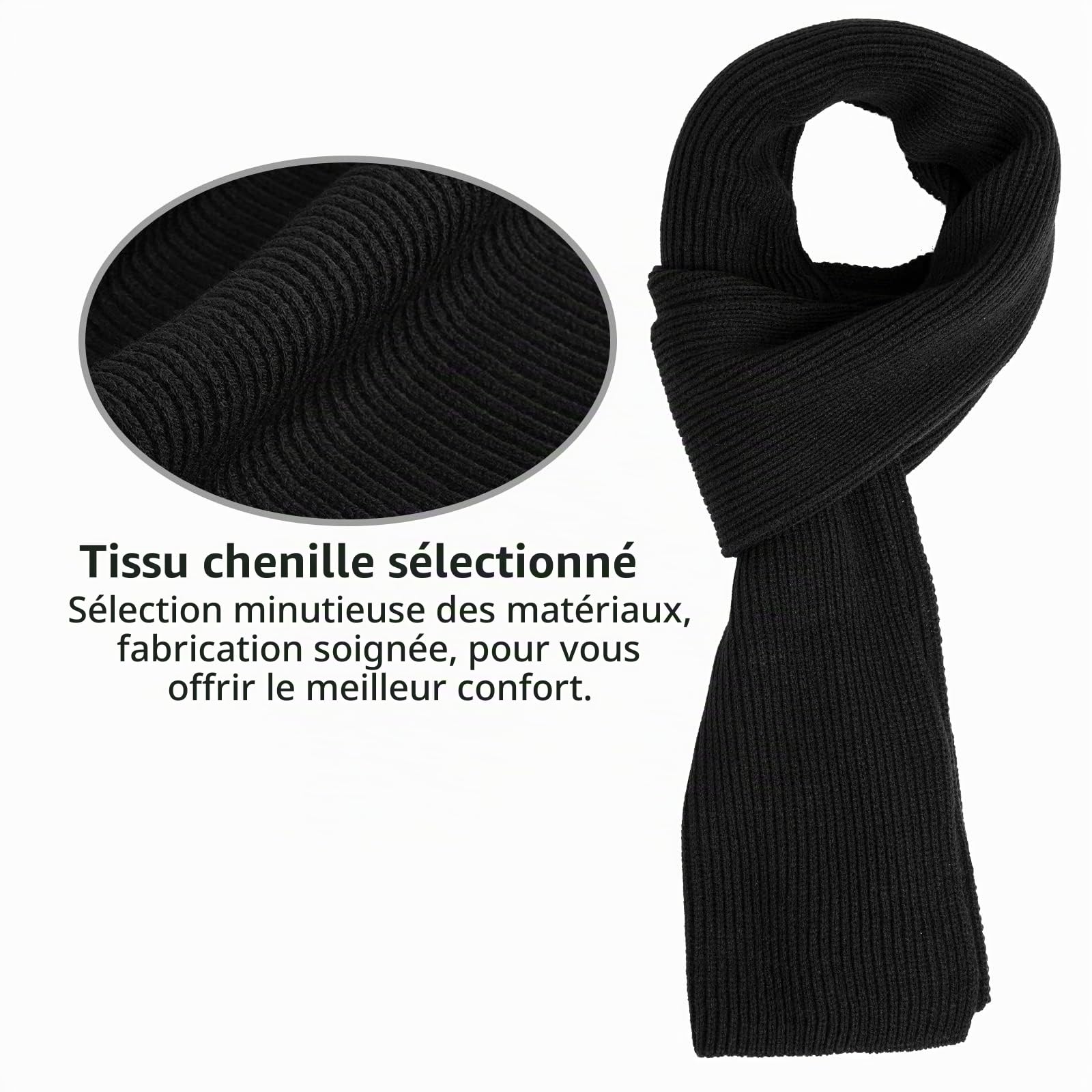 Ensemble Bonnet Écharpe Gants Femme Homme 3 en 1, Tricotés Ensemble d'hiver - Bonnet Hiver Chaud avec Doublure Polaire, Gants Écran Tactile, Echarpe Longue