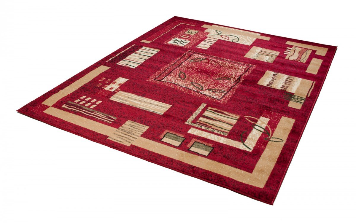 TAPISO Atlas Tappeto Salotto Moderno Pelo Corto Design Astratto Motivo Geometrico Rettangoli tonalità Rosso Scuro Oeko-Tex Soggiorno Sala Camera Ufficio 180 x 250 cm