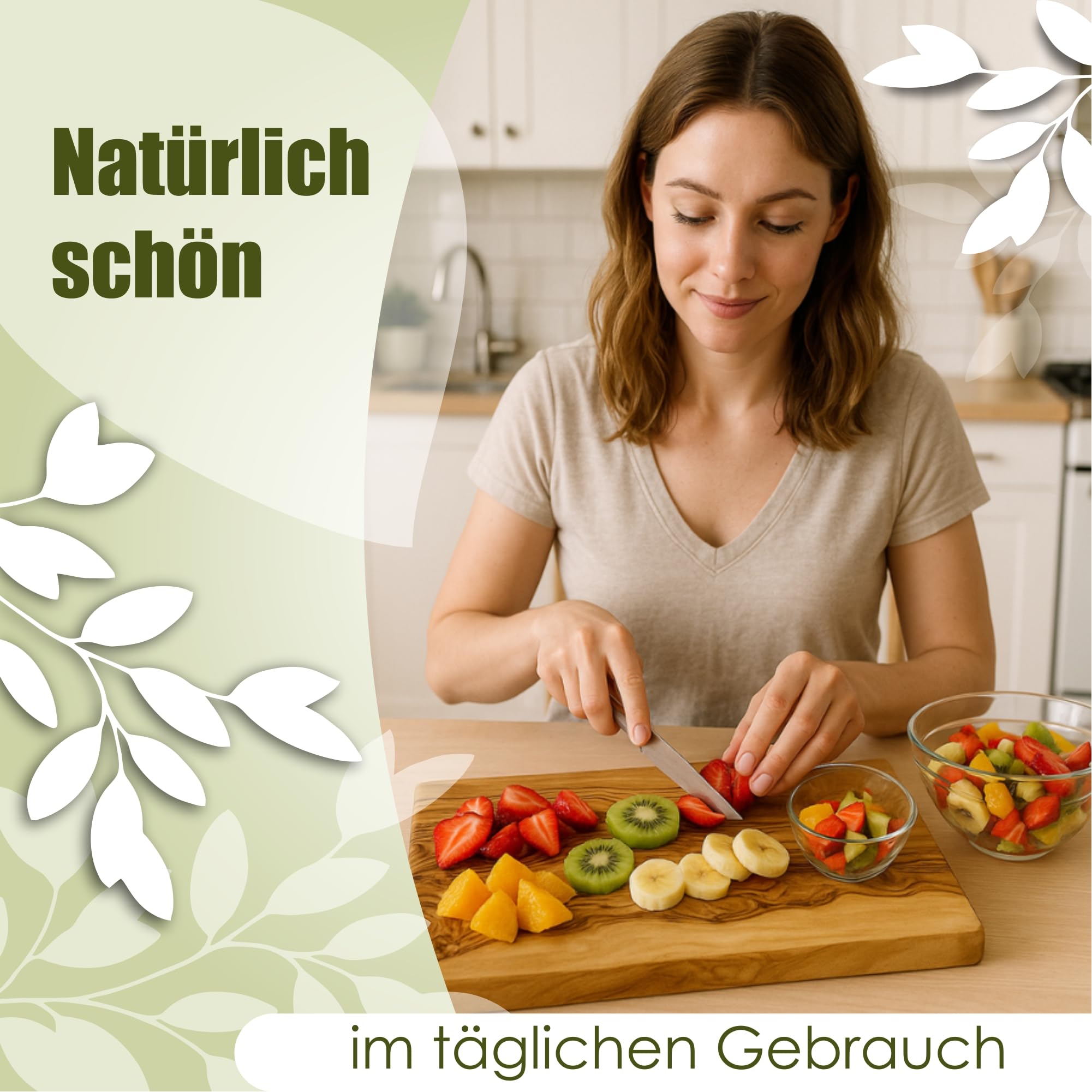 NATUREHOME Olivenholz Schneidebrett Massiv – Servierbrett & Frühstücksbrett aus Echtholz, Handgefertigt, Nachhaltig, ca. 35 x 18 x 2 cm