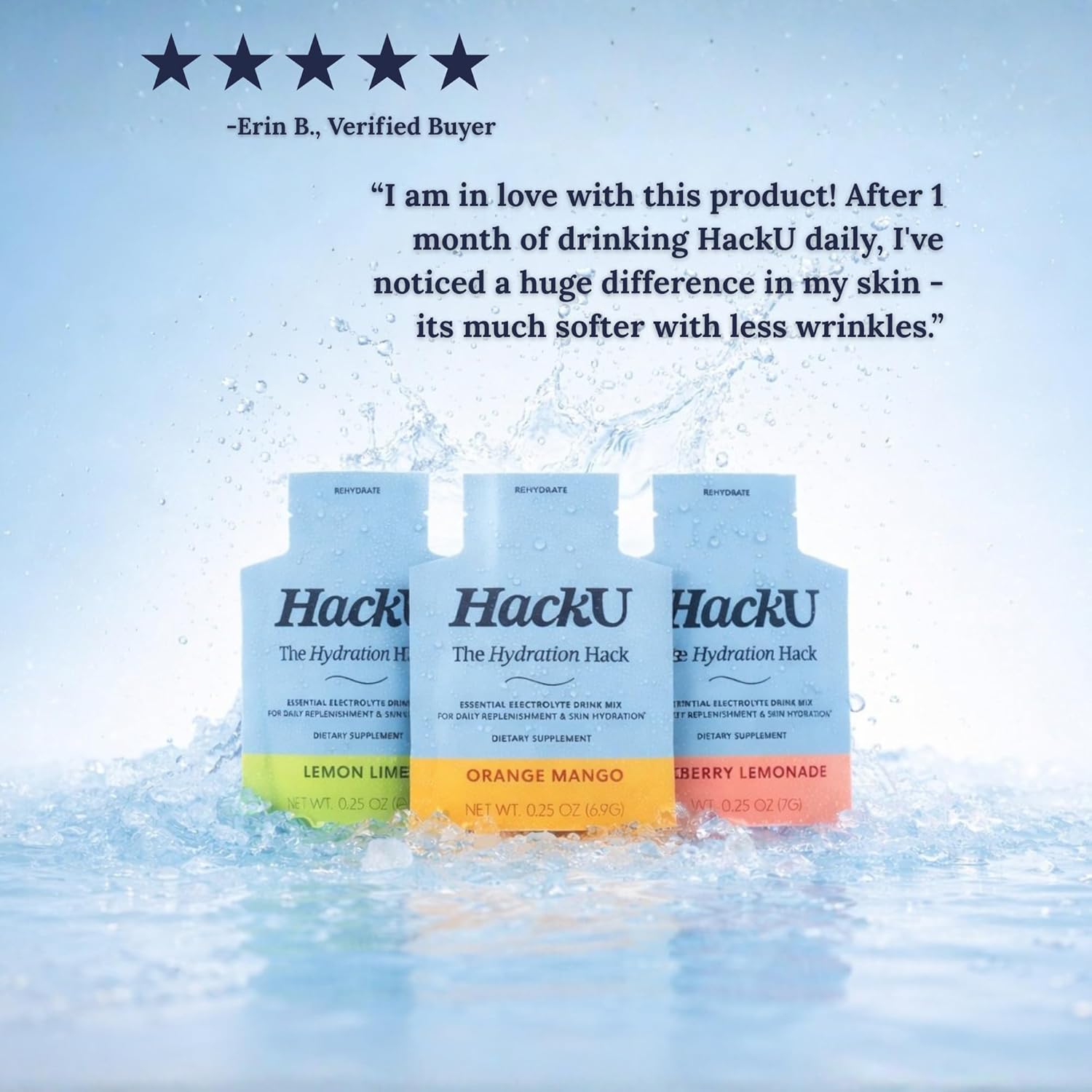 HackU Sugar-Free Electrolyte Packets for Body and Skin Hydration Support | Variety Pack | 10ct | Drink Mix