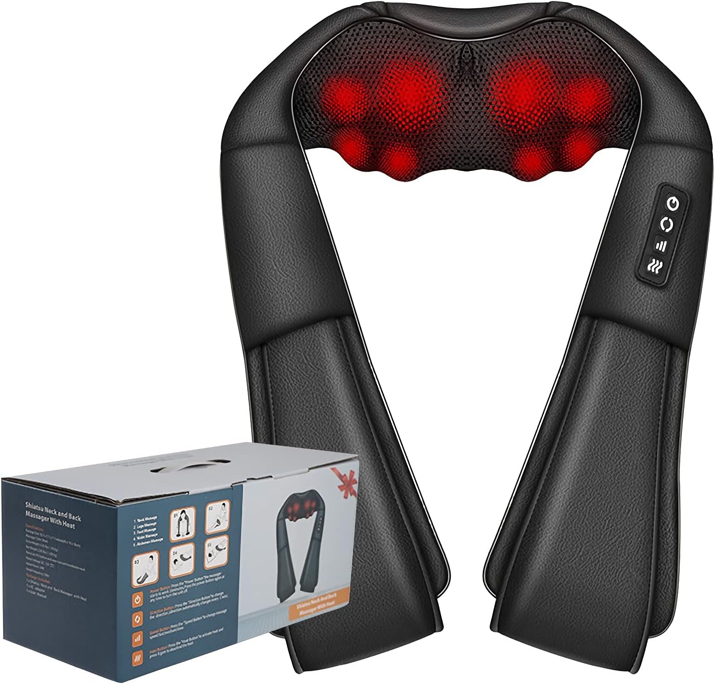 Huiying Shiatsu Back Neck Shoulder Massager Heated Massager For Neck, Back,Shoulder,Foot And Leg Muscle Pain Relief For Home Office And Car Use