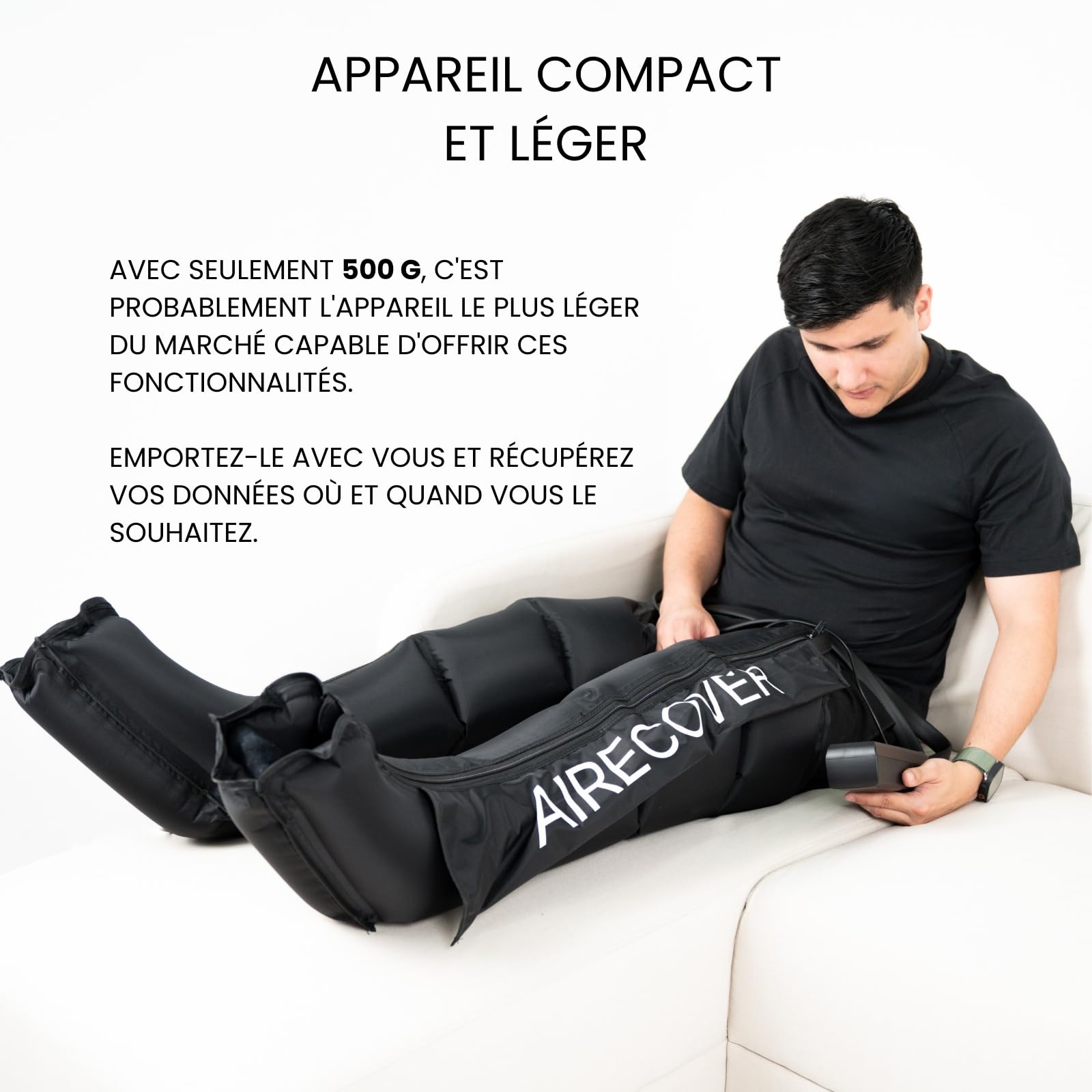 Pressothérapie à domicile, masseur pour jambes et pieds fatigués pour améliorer la circulation, récupération musculaire, drainage lymphatique, portable avec sac (M:170-182cm)