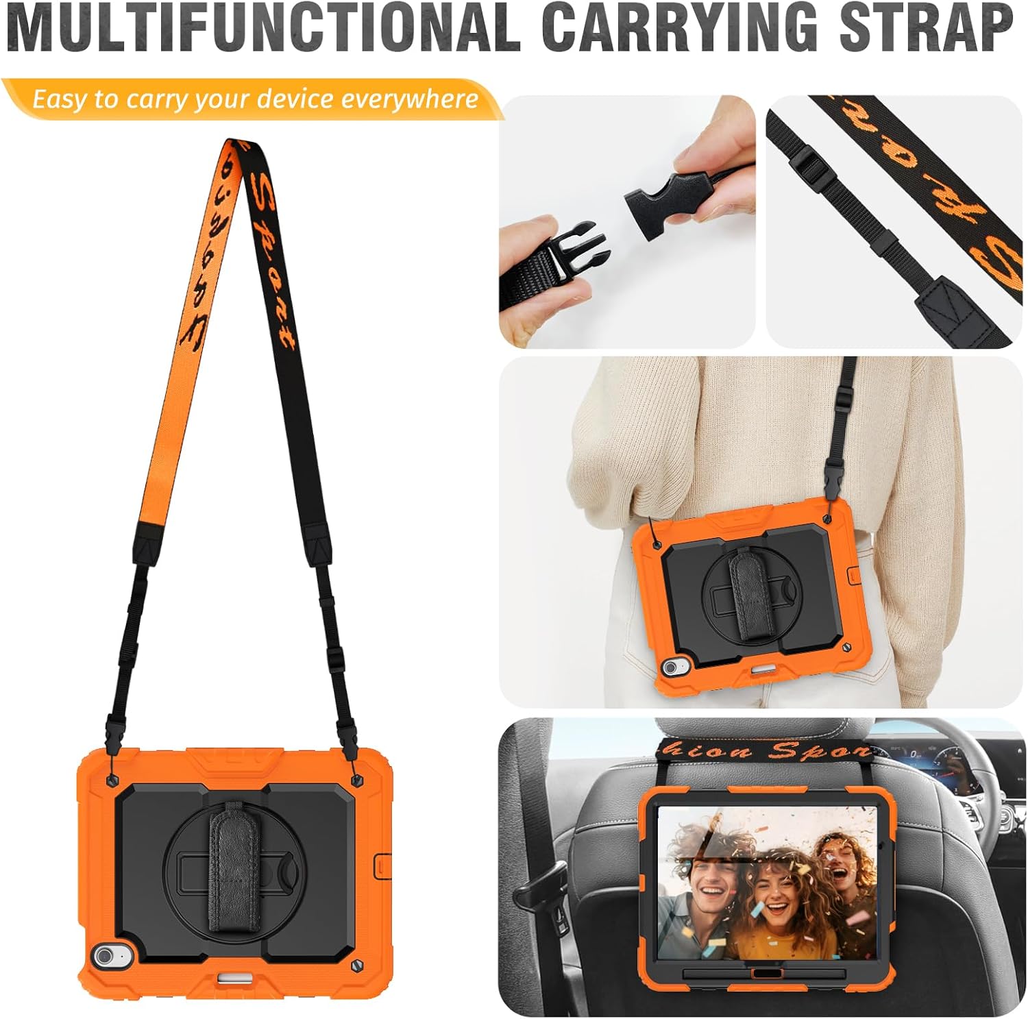 HXCASEAC Rugged Case for iPad Air 11 inch M3 M2 (2025 2024), Heavy Duty Protective Design with Pencil Holder, Built-in Screen Protector, Rotating Stand, Hand Strap, for iPad Air 11 Hard Case (Orange)